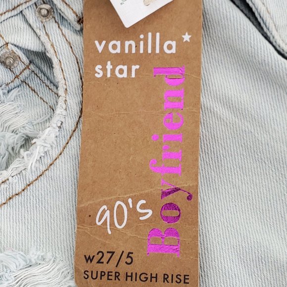 Vanilla Star Light Wash Boyfriend Super High Rise Distressed Jeans NWT W27/5 - Picture 12 of 13
